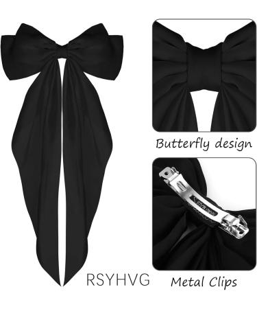 RSYHVG 2 Pieces Soft Silky Satin Hair Clip Long Tail French Ribbon Hair Pins Metal Bowknot Clips 90's Accessories for Party Valentine's Day Women Girl (Black+Black) - Buy Online on GoSupps.com