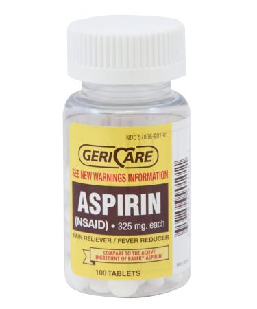 GeriCare Bottled Aspirin 325mg Pain Reliever & Fever Reducer 100 Count Bottle (Pack of 6)