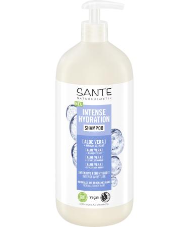 SANTE Naturkosmetik Intense Hydration Shampoo Aloe Vera + Mango Extract Vegan Care Shampoo with Pump Strengthens and Hydrates Dry Hair 950 ml