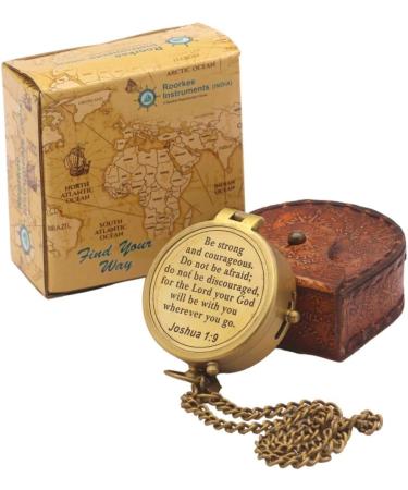 Be Strong and Courageous Joshua 1:9 Engraved Compass in Leather Case - Baptism, First Communion & Confirmation Gifts for Boys, Girls, Men - Catholic & Christian Gifts - Buy Online on GoSupps.com