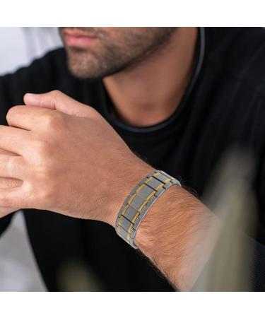 HyyMe Magnetic Therapy Bracelet Lymphatic Drainage Bracelet Mens Bracelets with 3 Rows 3500 Gauss Magnets Adjustable Length and with Professional Gift Box Men's Elegant Gifts (Silver gold) - Buy Online on GoSupps.com