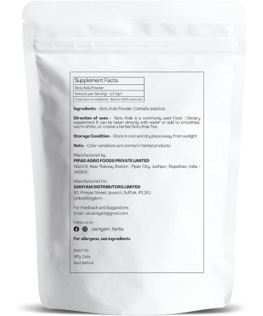 SAMYAM Gotu Kola Powder - 1Kg Pack | Centella asiatica Herbal Supplement for Stress and Concentration - Buy Online on GoSupps.com
