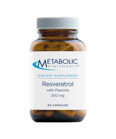 Metabolic Maintenance Resveratrol with Piperine - Trans Resveratrol Supplement Capsules for Antioxidant + Cardiovascular Support No Fillers 200mg Trans-Resveratrol Per Dose - 60 Capsules