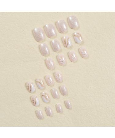 SINLOV Short Square Fake Nails Flower Glossy Press on False Nails Pink Nude Crystal Ballerina Artificial Finger Nails French Full Cover False Nails for Women and Girls - Buy Online on GoSupps.com