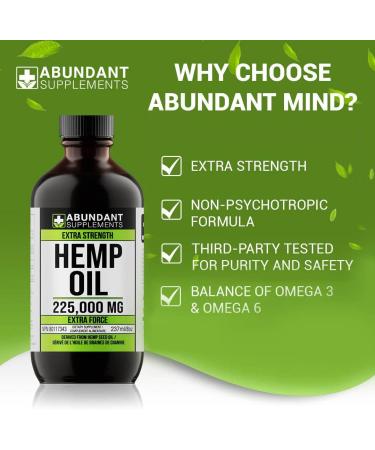 Hemp Oil 225 000 Mg (8 oz) Extra Strength Formula Helps Treat Inflammation & Pain Relief - Derived Hemp Seed Oil Rich in Antioxidants Improves Skin Health & Sleep Non-GMO Omega 3 6 9 Balance Oil Made in Canada - Buy Online on GoSupps.com