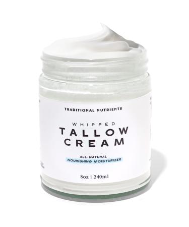 Whipped Tallow Skin Cream GRASS FED + Plain No Additives Tallow Face Cream Tallow Lotion Glass Jar Tallow Balm Beef Tallow Moisturizer (8 oz.) 8 Ounce (Pack of 1)