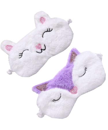 2 Pack Cute Animal Sleep Mask for Girls Cute Cartoon Fox Alpaca Soft Plush Blindfold Sleep Masks Eye Cover for Women Girls Travel Nap Night Sleeping