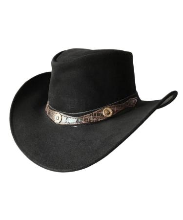 BRANDSLOCK Leather Cowboy Hat for Men Women Lightweight Handcrafted Western Shapeable Wide Brim Durable Cowgirl Outback Hat XX-Large Black