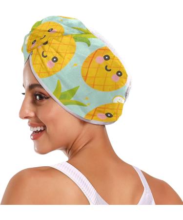 Super Absorbent Yellow Pineapple Teal Hair Towel 2 Pack | Quick Dry Hair Turbans for Women & Girls - Buy Online on GoSupps.com