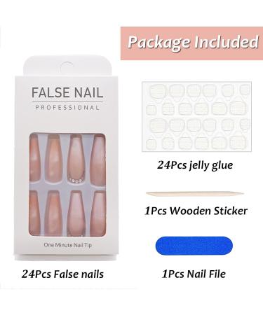 24Pcs Pink Gradient Rhinestone Coffin Press-On Nails - Long Ballerina False Nails for Women and Girls - Buy Online on GoSupps.com
