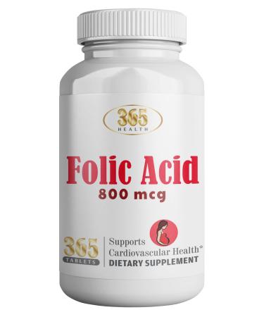 365 Health Folic Acid Supplement (365 Tablets) Supports Cardiovascular Health 800mcg 365 Tablets
