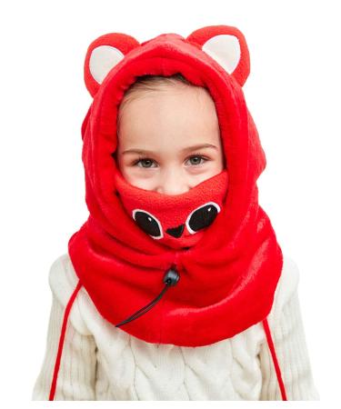 Happy Cherry - Children Sturmhauben Ski Winter Boy Girl Hut with scarf polar hat with neck protection balaclava thermal cartoon hooded for cycling outside - 2-8 years 3-12 years of red