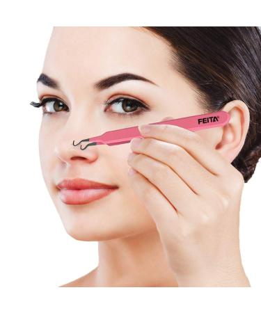 FEITA Pro Blackhead Acne Extraction Tweezers - Surgical-Grade Stainless Steel Curved Comedone Extractor for Whitehead & Pimple Removal - Pink - Buy Online on GoSupps.com