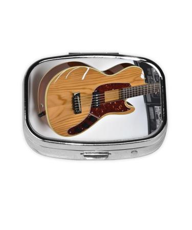 Guitar Musical Instrument Printing 2 Compartment Small Pill Case Cute Small Pill Box Purse Pill Boxs Travel Pill Organizer for Pocket Purse and Travel Gifts