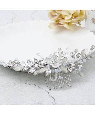Yean Silver Rhinestone Opal Crystal Wedding Hair Comb - Bridal Hair Clip for Brides & Bridesmaids - Buy Online on GoSupps.com