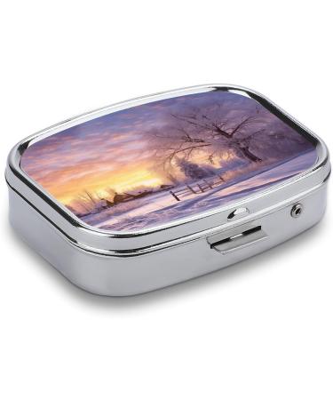 Pill Box Winter Print | 2 Compartment Portable Medicine Organizer | Decorative Metal Pill Case for Pocket & Purse - Shop Now - Buy Online on GoSupps.com