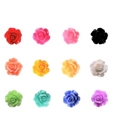 100 pieces Rose Embellishments for Nail Art Charm or jewelry making, 3D with Flat Back Resin Beads Manicure Multicolor Flowers
