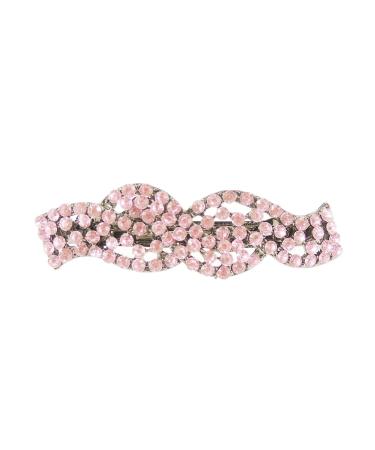 Ladies Sparkly Swirly Crystal Hair Barrette Evening Party Clip Clear (Pink)