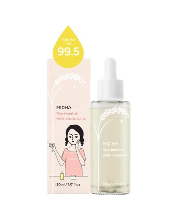 MIDHA Rice Facial Oil 30ml for skin moisturizing deep intense and immediate hydration and quick absorption with non greasy light oil like as rice bran oil