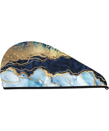 Blue Marble Gold Foil Microfiber Hair Towel - Soft Super Absorbent Quick Dry Hair Wrap for Long Curly & Thick Hair - Perfect for Women - Buy Online on GoSupps.com