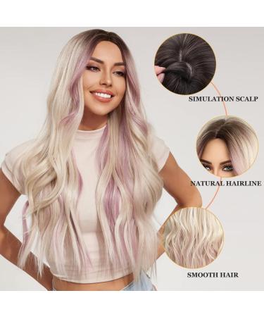 Esmee Long Wavy Blonde Pink Highlight Synthetic Wig - Heat Resistant for Women - Ideal for Daily, Party, Cosplay - Buy Online on GoSupps.com