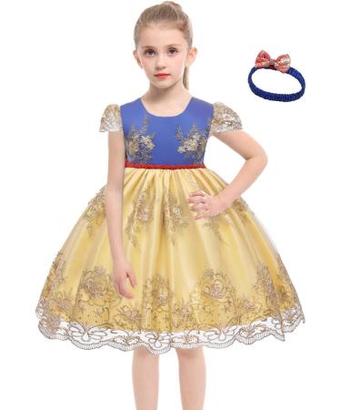 Myrisam Girls Birthday Party Dress with Headwear | Princess Embroidery Bowknot Gown for Christening & Baptism | Size 6-7 Years | Yellow - Buy Online on GoSupps.com
