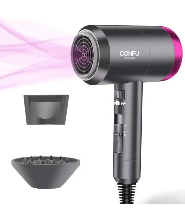 Ionic Hair Dryer, CONFU 1800W Portable Lightweight Blow Dryer, Fast Drying Negative Ion Hairdryer Blowdryer, 3 Heat Settings & Infinity Speed, with Diffuser and Concentrator Nozzle for Home & Travel