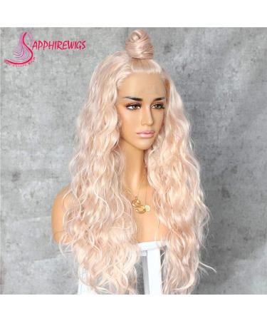 SAPPHIREWIGS 24 Long Rose Gold Blonde Curly Synthetic Lace Front Wig - Heat Resistant for Daily Makeup and Wedding Parties - Buy Online on GoSupps.com