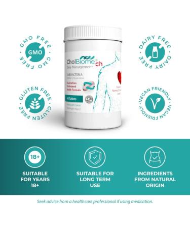 CholBiomeCH Probiotic Supplement 4 Billion CFU Dual Action Cholesterol Health 40 Tablets - Buy Online on GoSupps.com