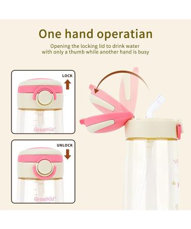 Owsdon Kids Water Bottle 16oz - Spill Proof Soft Straw Bottle for Boys Girls - Easy Carry Handle - Alpaca Pink Design - Buy Online on GoSupps.com