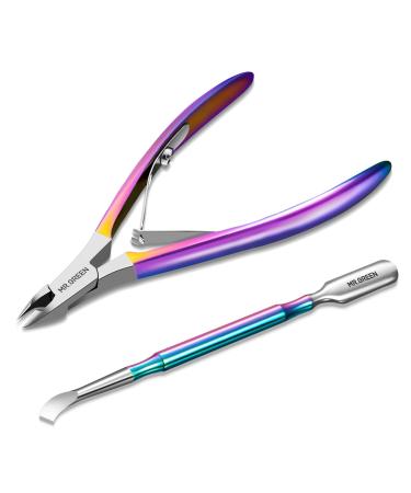 MR.GREEN Cuticle Scissors Stainless Steel Cuticle Nippers with Pusher Manicure & Pedicure Tools for Salon and Home (Colored Titanium+Pusher) Multi 4