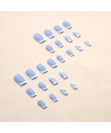 Frosted Blue French Tip Press on Nails with Rhinestone Designs - 24Pcs | Square Acrylic False Nails | Reusable Stick on Nails for Women - Buy Online on GoSupps.com