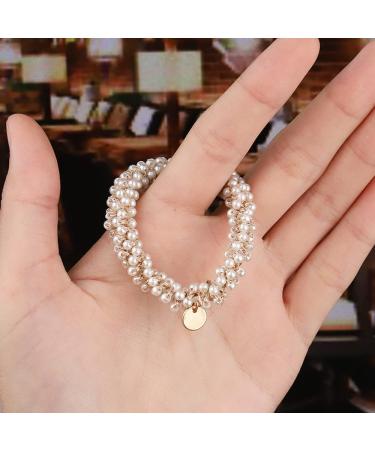 5 Pcs Rhinestone Hair Ties with Pearls - Hair Bands Elastic Bracelet Ponytail Holders for Women & Girls - 2.2 Inch (Pack of 5) - Buy Online on GoSupps.com