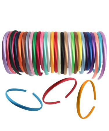 HAPY SHOP Satin Covered Headbands 30 Pieces 1 cm Girl Satin Headbands Ribbon Covered 36cm Circle Size Perimeter Hair Accessories  Multicolor