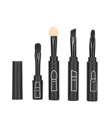 4 in 1 Telescopic Makeup Brushes Set Lip Eyebrow Eyeshadow Cosmetic Brushes Mini Portable Retractable Face Makeup Brushes Kits for Travel Daily Blush Powder Foundation (Black)
