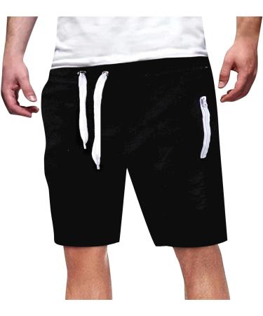 Alalaso Men's Summer Cargo Shorts - Straight Solid Design with Drawstring Waist, Pockets for Camping, Travel, Fishing - Black, Size Medium - Buy Online on GoSupps.com