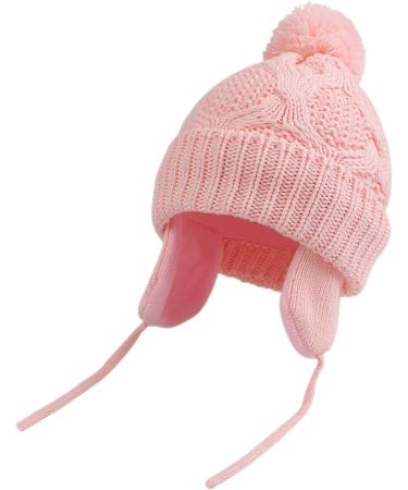 Pesaat Baby Knitted Winter Earflap Hat | Fleece Lined Beanie for Infant Toddler Boys Girls | Pompom, Skin Pink, 6-12 Months - Buy Online on GoSupps.com