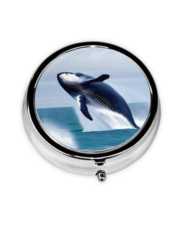 Whales at Searound Pill Box 3 Compartments Round Pill Box Organizer for Purse Or Pocket Portable Travel Pill Box