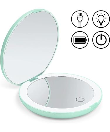 Compact Rechargeable Lighted Makeup Mirror - 1X/10X Magnifying, 10 LED Lights, Portable Handheld Mirror for Travel, Purse, and Handbags - Large 5 Double-Sided Folding Mirror (Green) - Buy Online on GoSupps.com