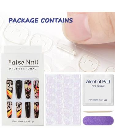 GORS Long Black Press on Nails - Colorful Coffin Fake Nails with Graffiti Note Designs | Full Cover False Nails for Women - Buy Online on GoSupps.com
