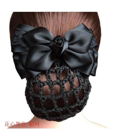 Elegant Women's Hair Node Cover - Mesh Network Bow Decoration & Satin Loop Hair Clip - Stylish French Clip with Flowers - Perfect Hair Accessories for Stewardess Banks Hotels & Restaurant Employees (Black) - Buy Online on GoSupps.com