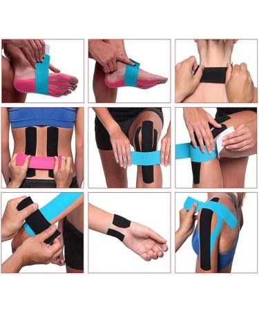 OBTANIM Waterproof Kinesiology Tape - 4 Rolls for Knee Support in Gym Fitness, Running, Tennis, Swimming, Football - Muscle Pain Relief - Black, Skin, Pink, Light Blue - Buy Online on GoSupps.com
