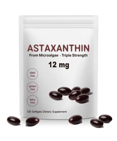IZHXE Astaxanthin 12mg Softgels Natural Antioxidant from Haematococcus Pluvialis Supports Skin & Eye Health General Wellness Support 120 Capsules