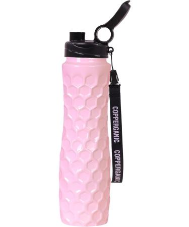 COPPERGANIC Hand Hammered Diamond Shaped Luxury Sipper Copper Water Bottle - Blush Pink - Buy Online on GoSupps.com