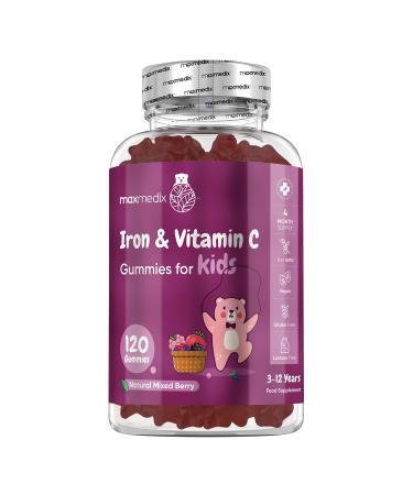 Iron & Vitamin C Gummies for Kids - 4 Months Supply - 120 Gummies - Natural Mixed Berry Flavour - Kids Iron Gummies for Energy & Immune System - Vegan Iron Supplements for Kids - No Aftertaste
