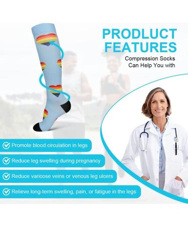 ACWOO Compression Socks 6 Pairs for Women & Men - Colorful Long Tube Non-Slip Flight Running Sports Socks - S-M Multi-color - Buy Online on GoSupps.com