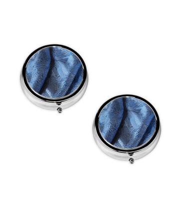 (Gradient Blue Denim) Round Pill Box 3 Compartment Pill Box Mini Decorative Pocket Purse Portable Travel Medicine Tablet Vitamin Holder Organizer Pill Case