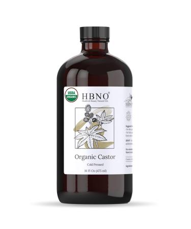 HBNO Organic Castor Oil - 16 oz (475ml) Value Size - Ideal for Shampoos Conditioners Mouth Washes Face wash Lotions and Skin care products (Glass Bottle)