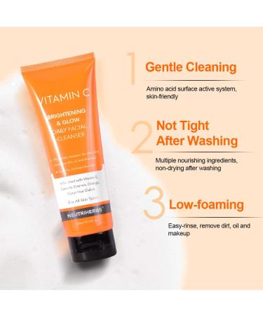Neutriherbs Vitamin C Face Wash - Daily Cleanser with Aloe & Hyaluronic Acid for All Skin Types | Clean Refresh & Brighten Complexion | 120ml - Buy Online on GoSupps.com