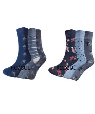 NEW 6 PAIRS LADIES NON ELASTIC DIABETIC EASY GRIP LOOSE SOFT TOP RICH COTTON SOCKS DOTED AND MULTI COLOURFUL DESIGN UK4-7 EUR 35-40 Rozgul